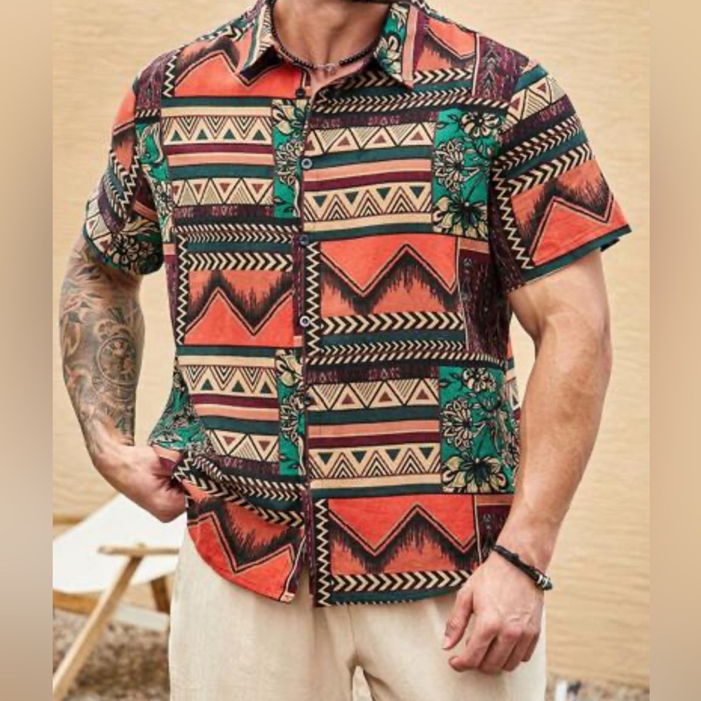 NWOT XL Manfinity RSRT Men's Plus Size Geometric Printed Short Sleeve Shirt